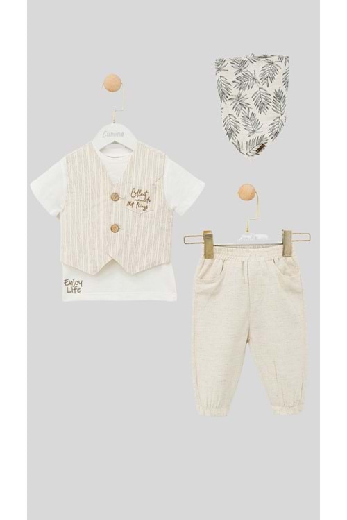 Yelek T-shirt Pantolon Bandanalı Erkek Bebek 3lü Takım