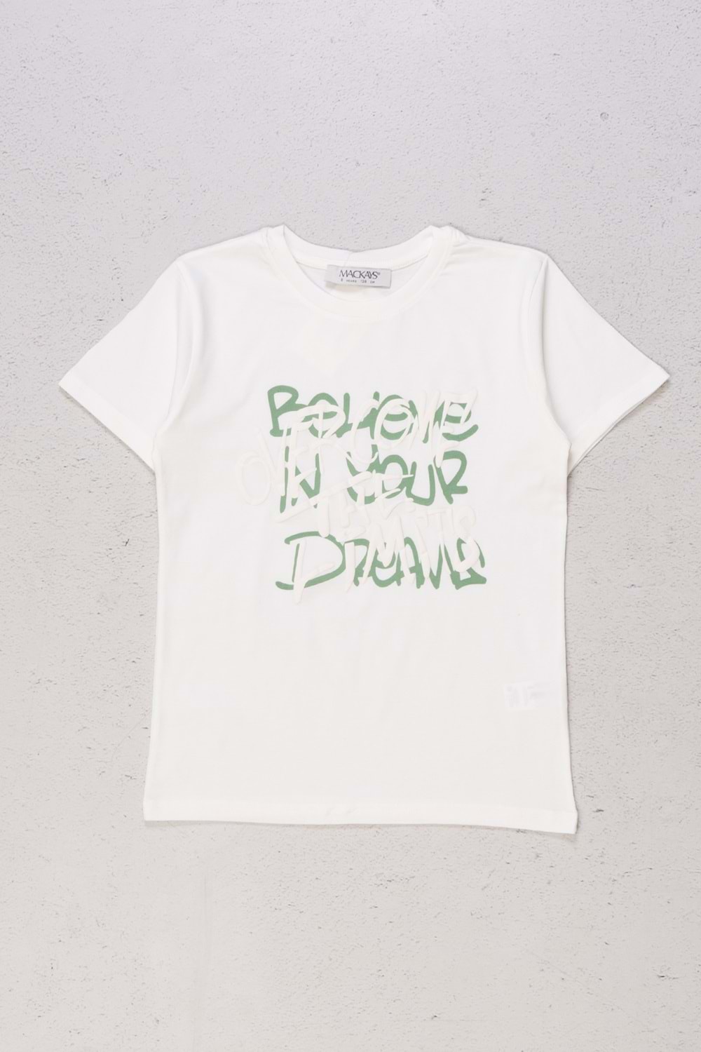 Bisiklet Yaka Kabartma Yazı Baskılı Kız T-shirt - 9 YAŞ