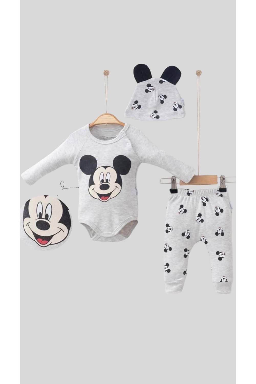 Mickey Mause Baskılı Erkek Bebek Üçlü Takım
