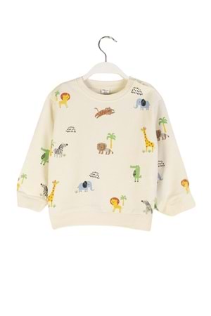 Hayvan Baskılı Bisiklet Yaka Çıtçıt Kapamalı Paçaları Lastikli Erkek Bebek Eşofman Takım