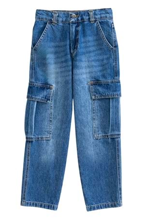 Kargo Cepli Ayarlanabilir Belli Erkek Çocuk Kargo Kot Pantalon - İndigo - 7-8 YAŞ