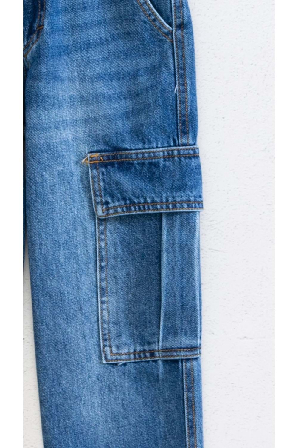 Kargo Cepli Ayarlanabilir Belli Erkek Çocuk Kargo Kot Pantalon - İndigo - 7-8 YAŞ