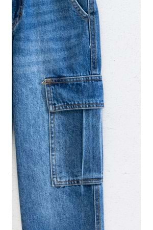 Kargo Cepli Ayarlanabilir Belli Erkek Çocuk Kargo Kot Pantalon - İndigo - 7-8 YAŞ