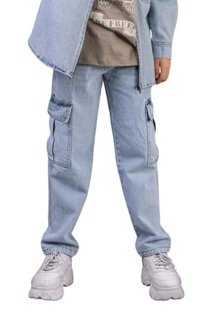 Kargo Cepli Ayarlanabilir Belli Erkek Çocuk Kargo Kot Pantalon - Mavi - 7-8 YAŞ