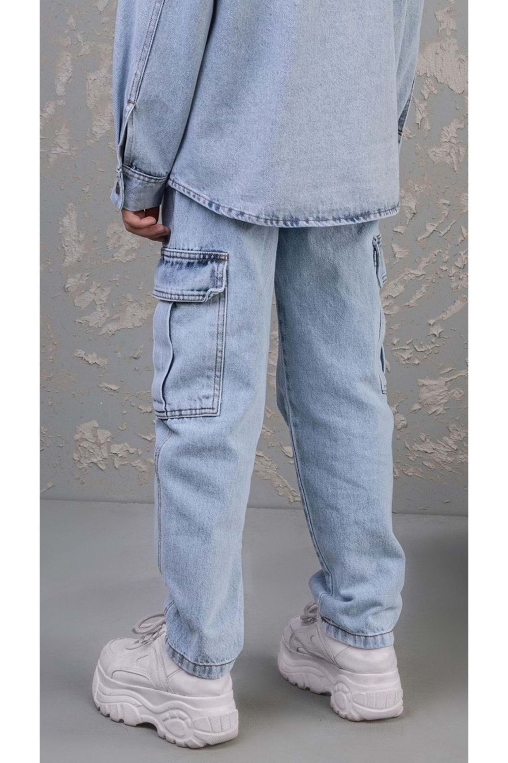 Kargo Cepli Ayarlanabilir Belli Erkek Çocuk Kargo Kot Pantalon - Mavi - 7-8 YAŞ