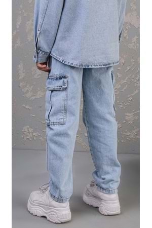Kargo Cepli Ayarlanabilir Belli Erkek Çocuk Kargo Kot Pantalon - Mavi - 7-8 YAŞ