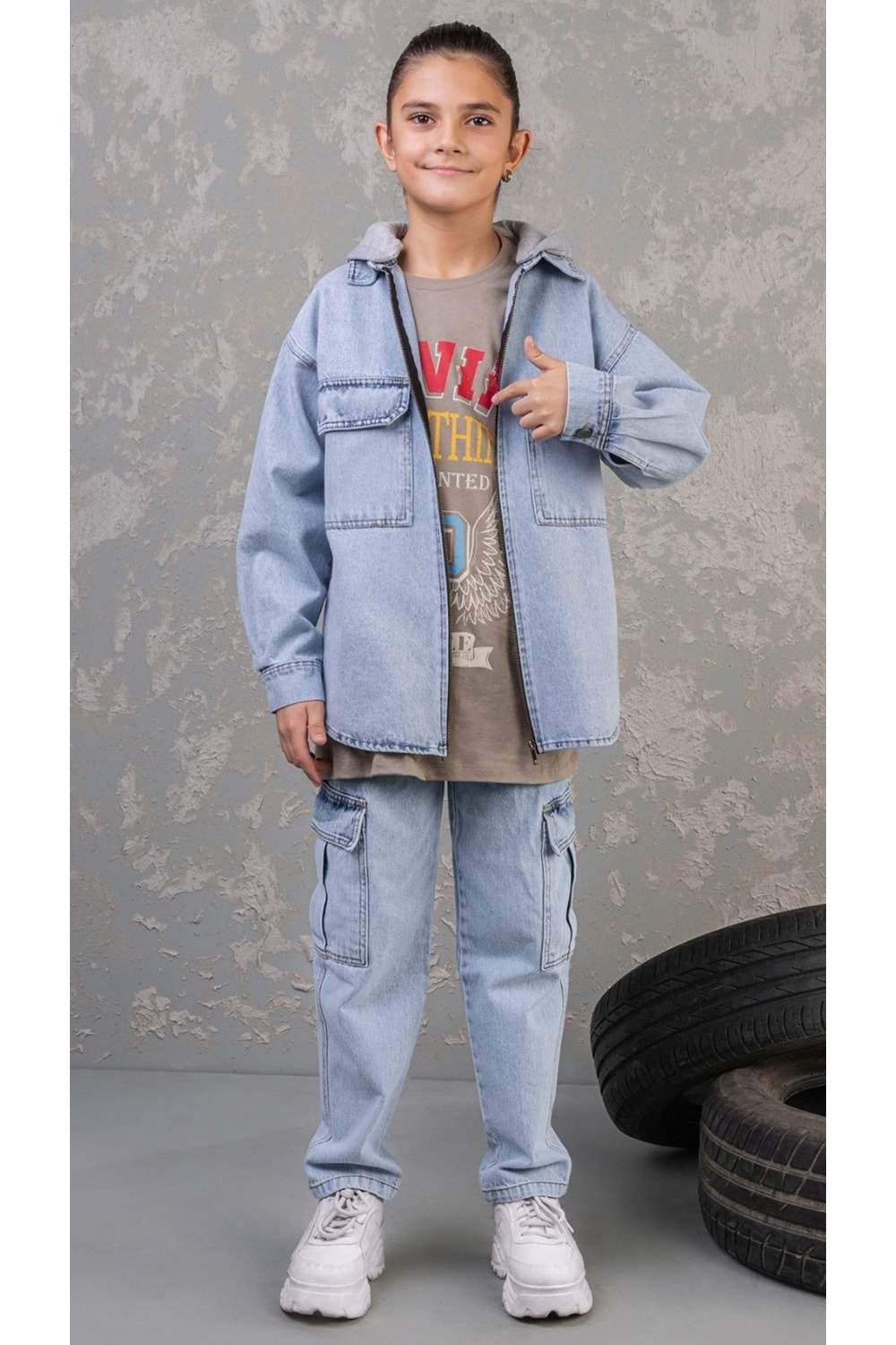 Kargo Cepli Ayarlanabilir Belli Erkek Çocuk Kargo Kot Pantalon - Mavi - 7-8 YAŞ