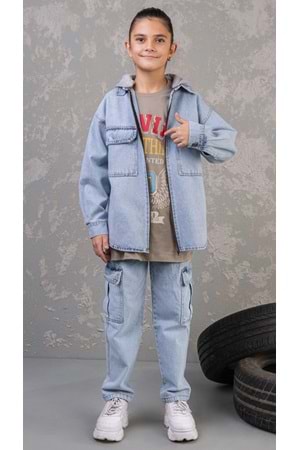 Kargo Cepli Ayarlanabilir Belli Erkek Çocuk Kargo Kot Pantalon - Mavi - 7-8 YAŞ