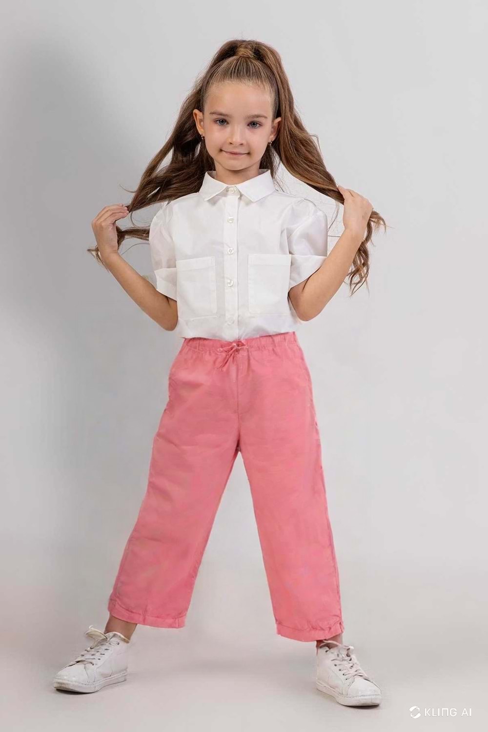 Pembe Geniş Paça Bağcıklı Kız Çocuk Pantolon - Pembe