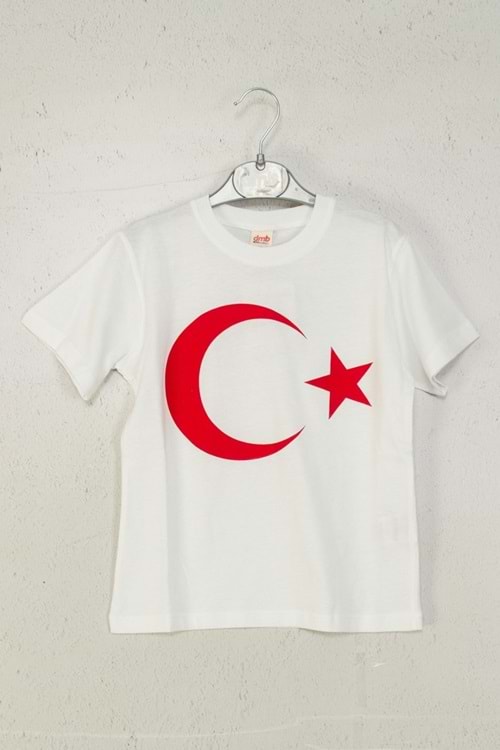 Türk Bayrağı Baskılı Kısa Kollu Tişört - Beyaz