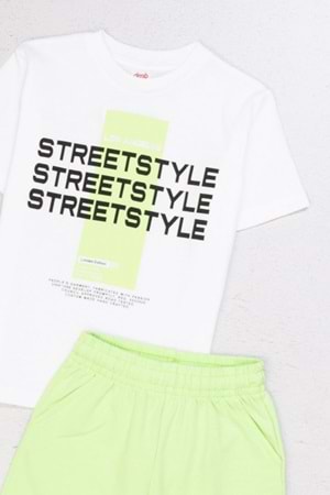 Erkek Çocuk Streetstyle Baskılı Şortlu Takım - 2'li Yazlık Spor Kombin