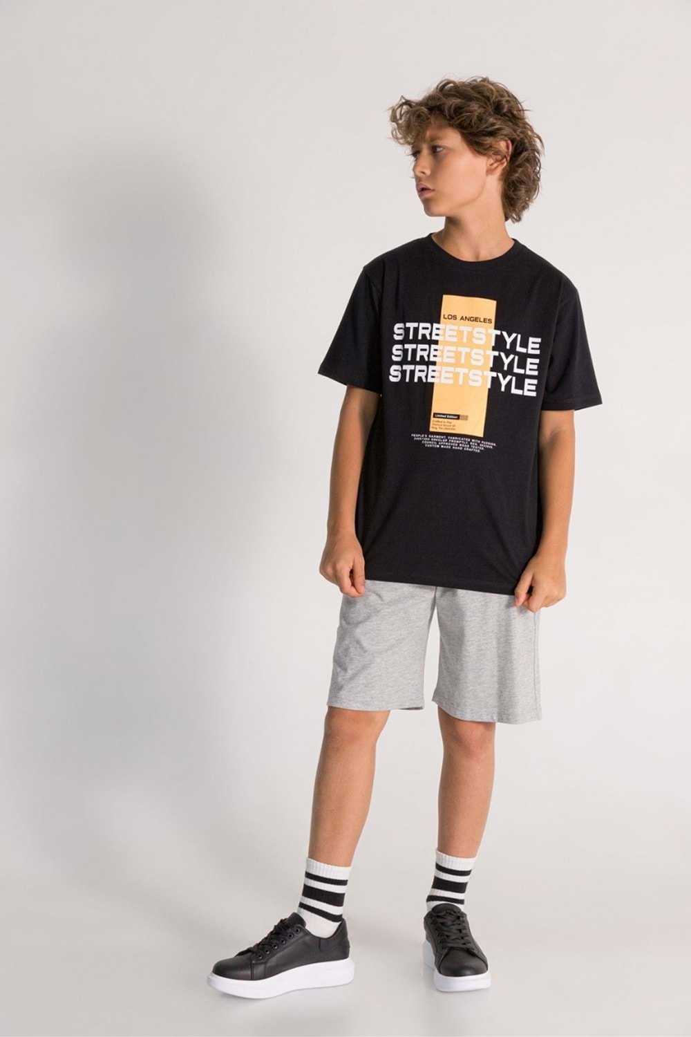 Erkek Çocuk Streetstyle Baskılı Şortlu Takım - 2'li Yazlık Spor Kombin