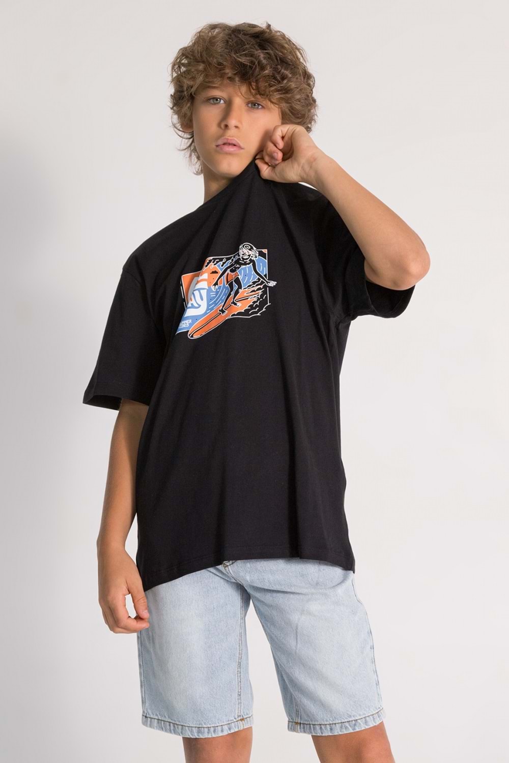 Önü Sırtı Baskılı Bisiklet Yaka Erkek Çocuk Tişört