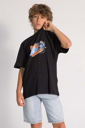 Önü Sırtı Baskılı Bisiklet Yaka Erkek Çocuk Tişört