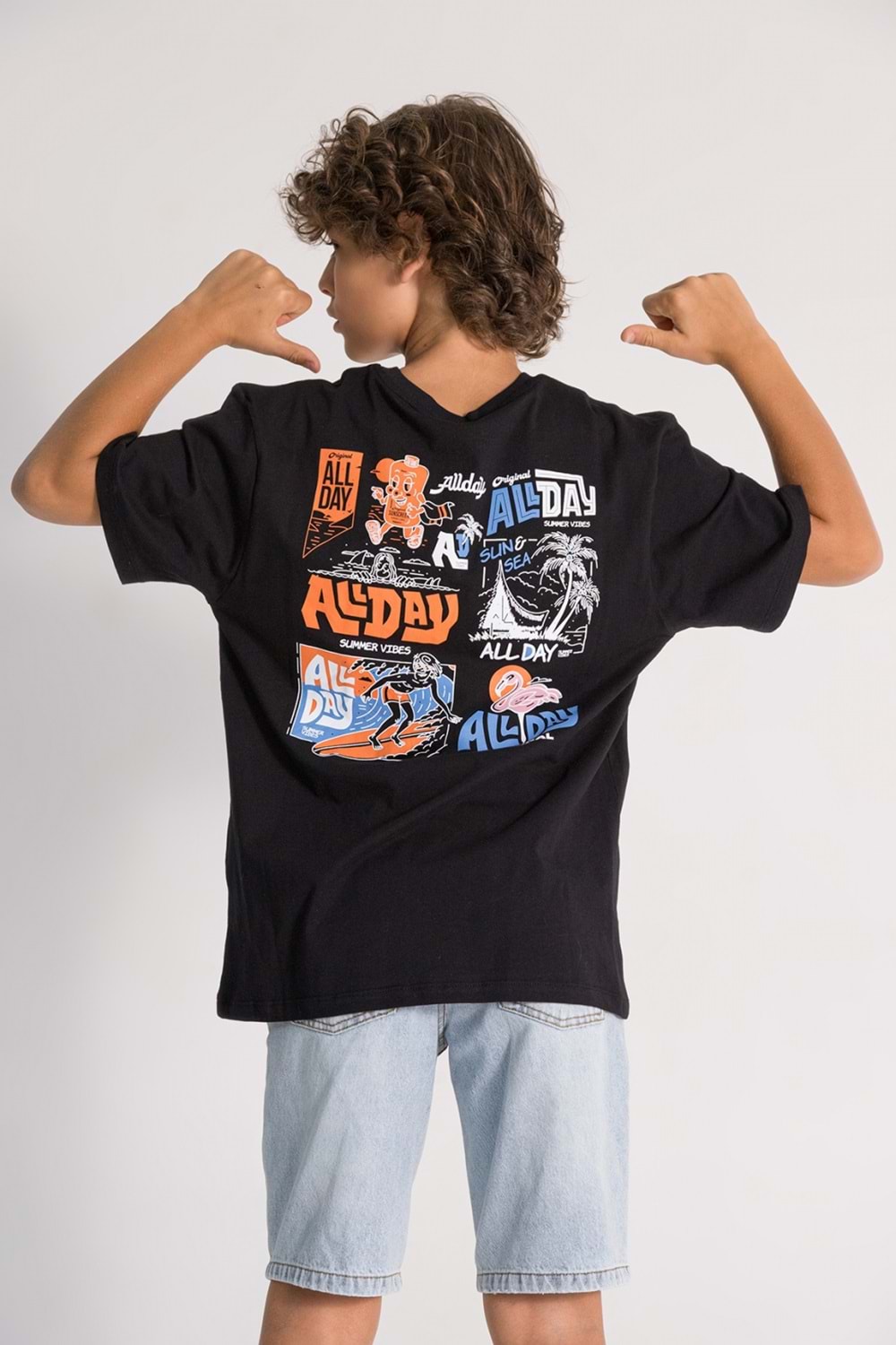 Önü Sırtı Baskılı Bisiklet Yaka Erkek Çocuk Tişört