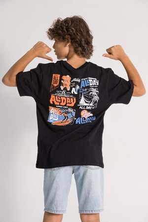 Önü Sırtı Baskılı Bisiklet Yaka Erkek Çocuk Tişört