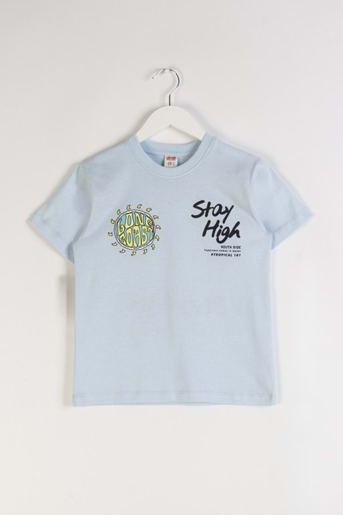 Önü Sırtı Baskılı Bisiklet Yaka Erkek Çocuk T-Shirt - Mint