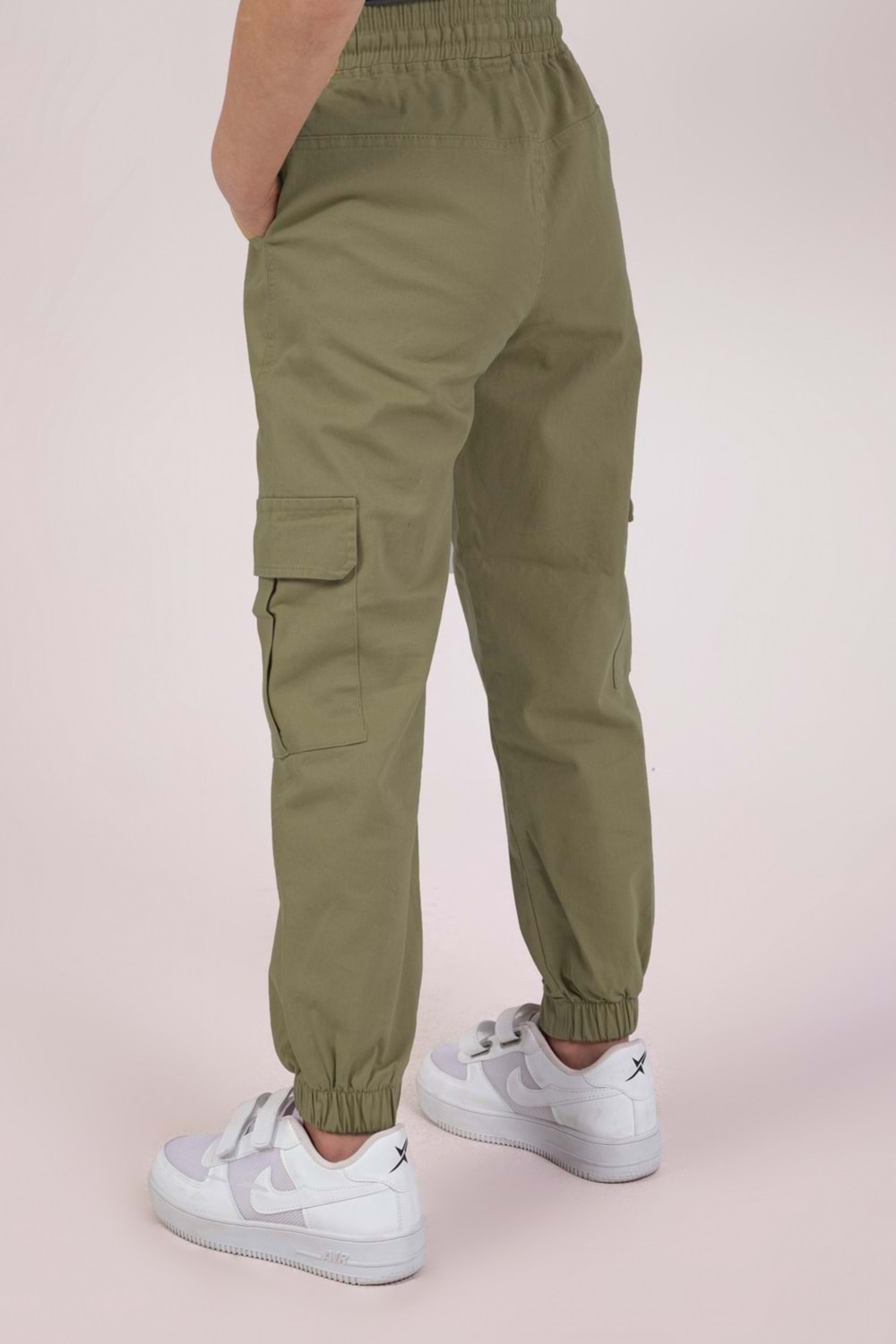 Kargo Cepli Beli Lastikli Erkek Çocuk Gabardin Kargo Pantolon - Haki