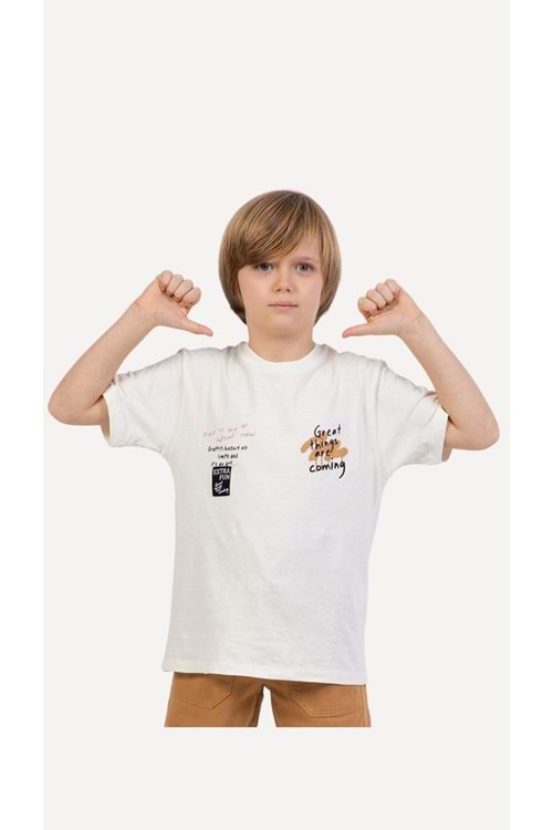 Önü Sırtı Baskılı Bisiklet Yaka Erkek Çocuk T-Shirt
