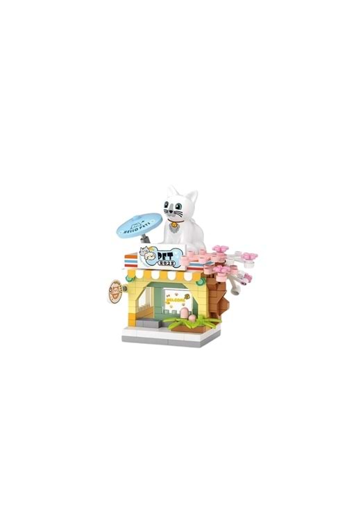 Sevimli Kedi Temalı Mini Pet Shop Mikro Blok Yapım Seti (6+ Yaş) - Pembe - 3-14 YAŞ