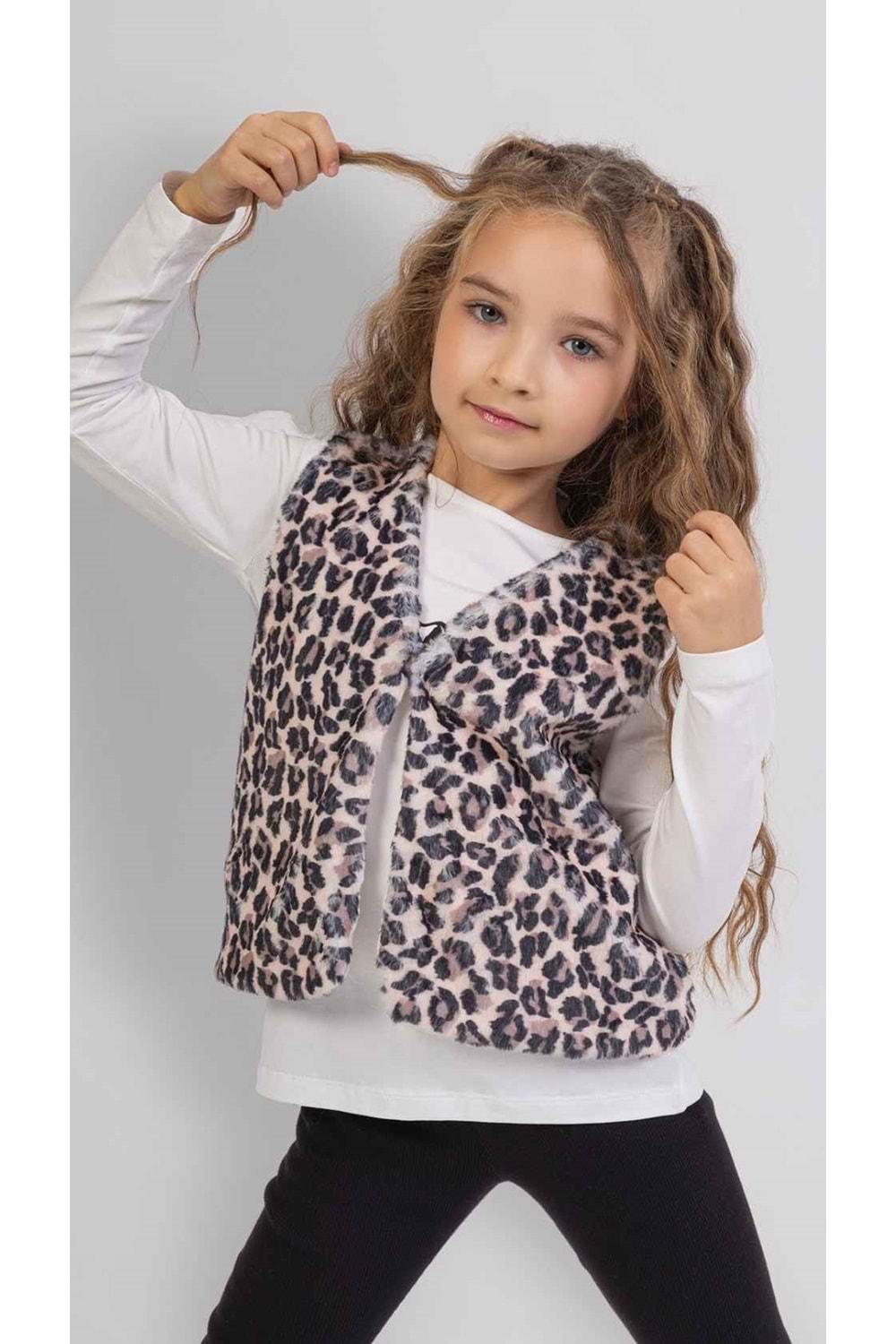 Leopar Yelekli Taytlı Bady li 3lü Kız Çocuk Takım