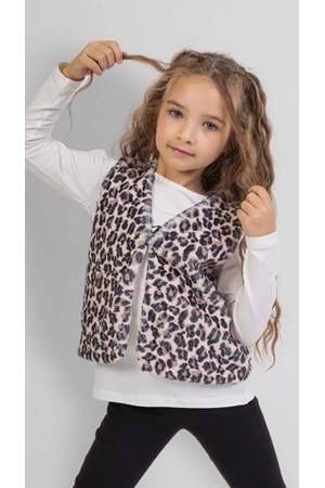 Leopar Yelekli Taytlı Bady li 3lü Kız Çocuk Takım
