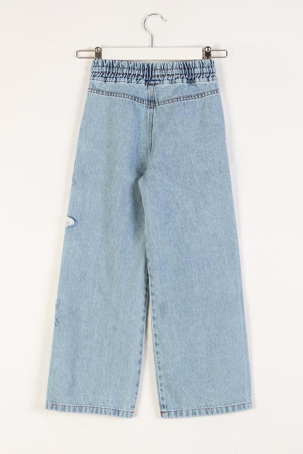 Beli Lastikli Yüksek Bol Paça Wide Leg Yıldız Nakışlı Kız Çocuk Kot Pantolon