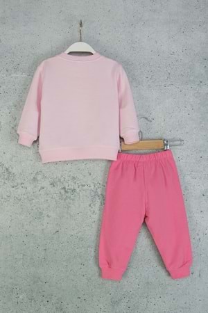 Kız Çocuk Kalp Baskılı Eşofman Takımı – Pembe & Ekru