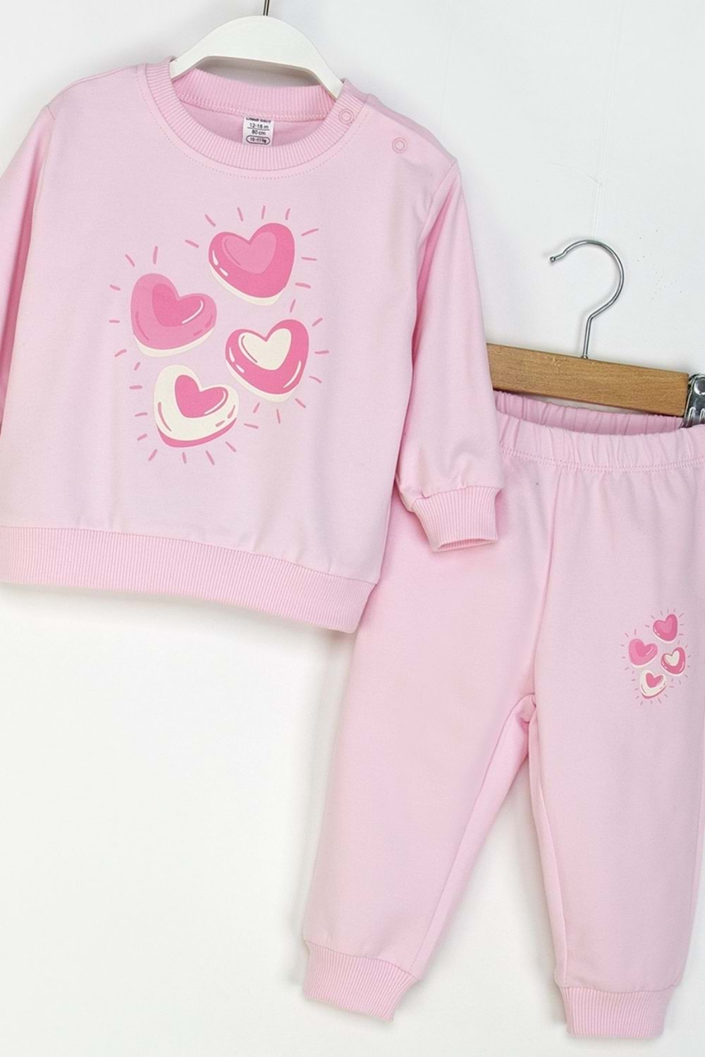 Kız Çocuk Kalp Baskılı Eşofman Takımı – Fuşya & Pembe
